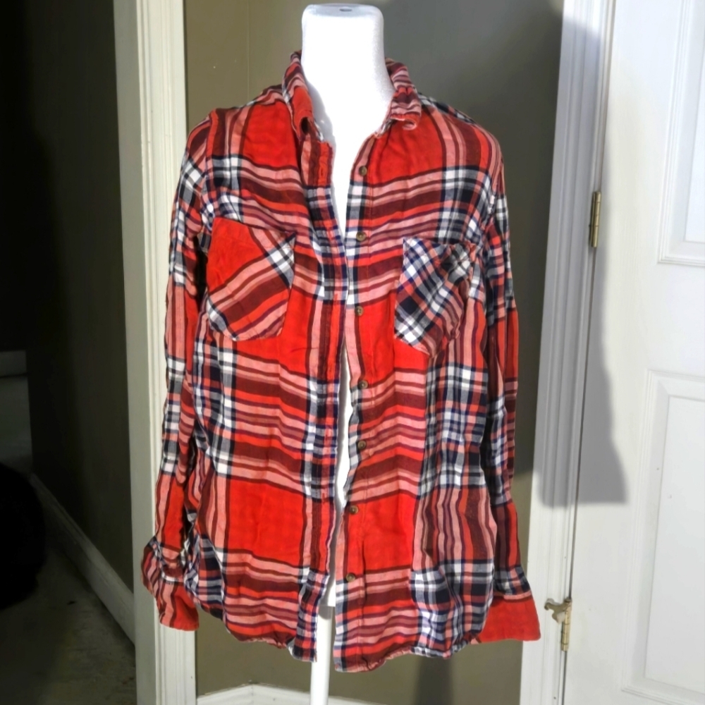 Merona Plaid Long Sleeve Collared Button Up Shirt Flannel Multicolor Medium Fall - Picture 3 of 5